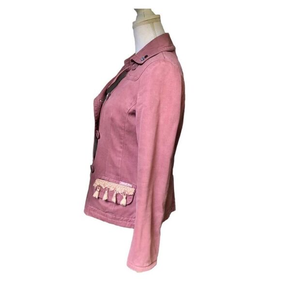 AEO AMERICAN EAGLE DUSTY ROSE VELVETEEN TASSEL EMBELLISHED OOAK PEACOAT SIZE S - Picture 4 of 12